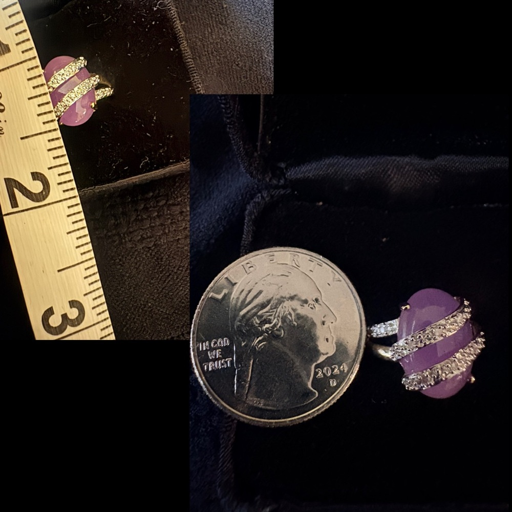 Rare Lavender Jade and Diamond 14kt ring. - Picture 8 of 8